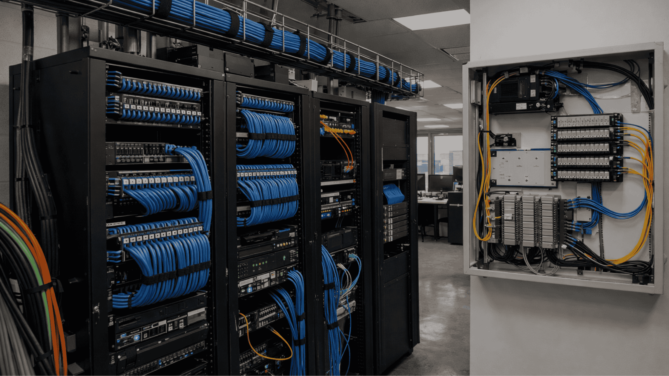 Low-voltage cabling design for office network infrastructure in commercial building