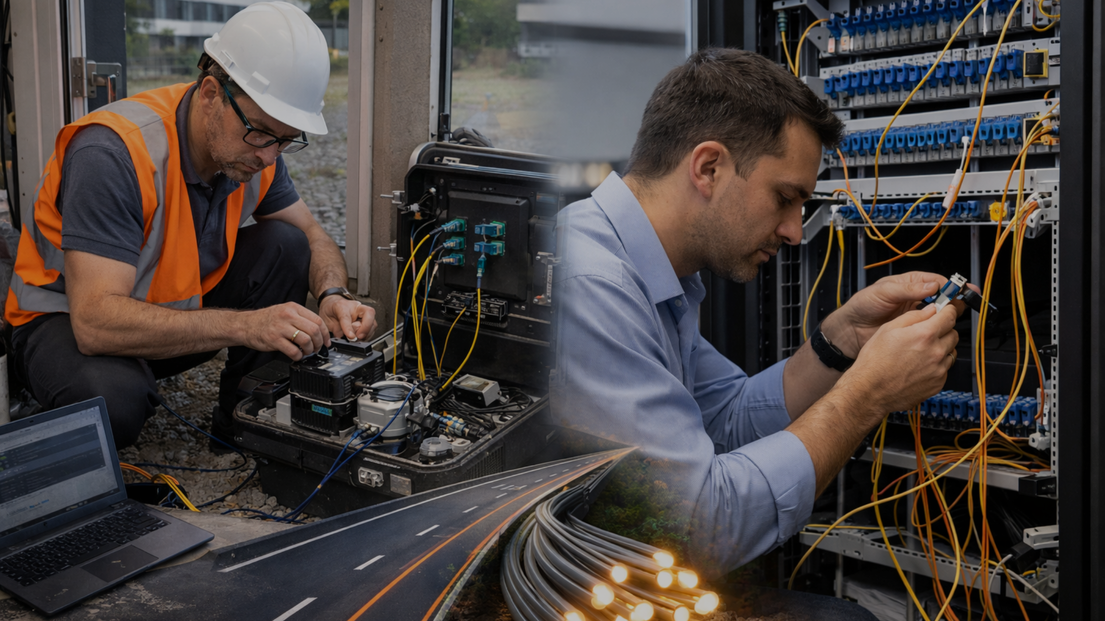 Fiber optic cable installation connecting two office locations